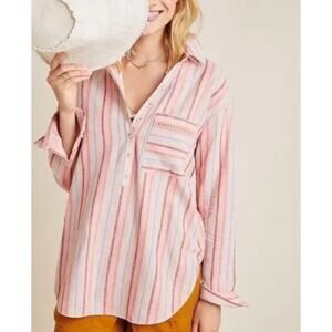 Maeve by Anthropologie Multicolored Striped Lida Linen Cotton Blend Shirt Size S